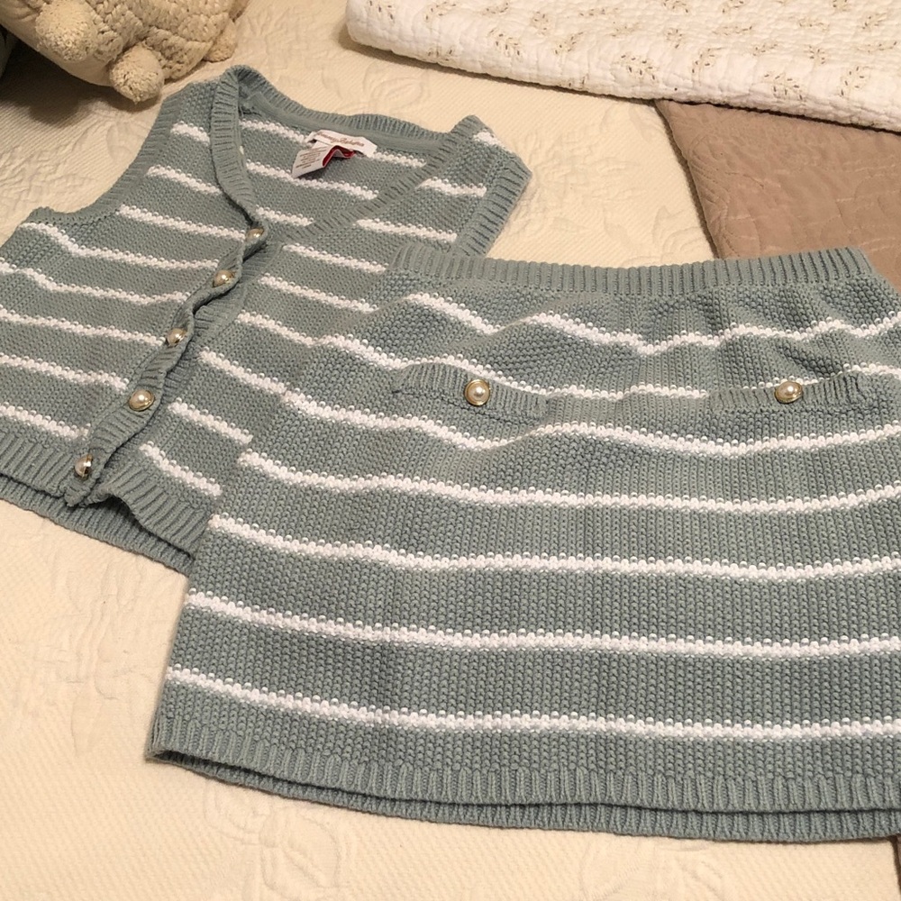 Girls Tommy Bahama Sage Green and White Striped Knit Two-Piece Set